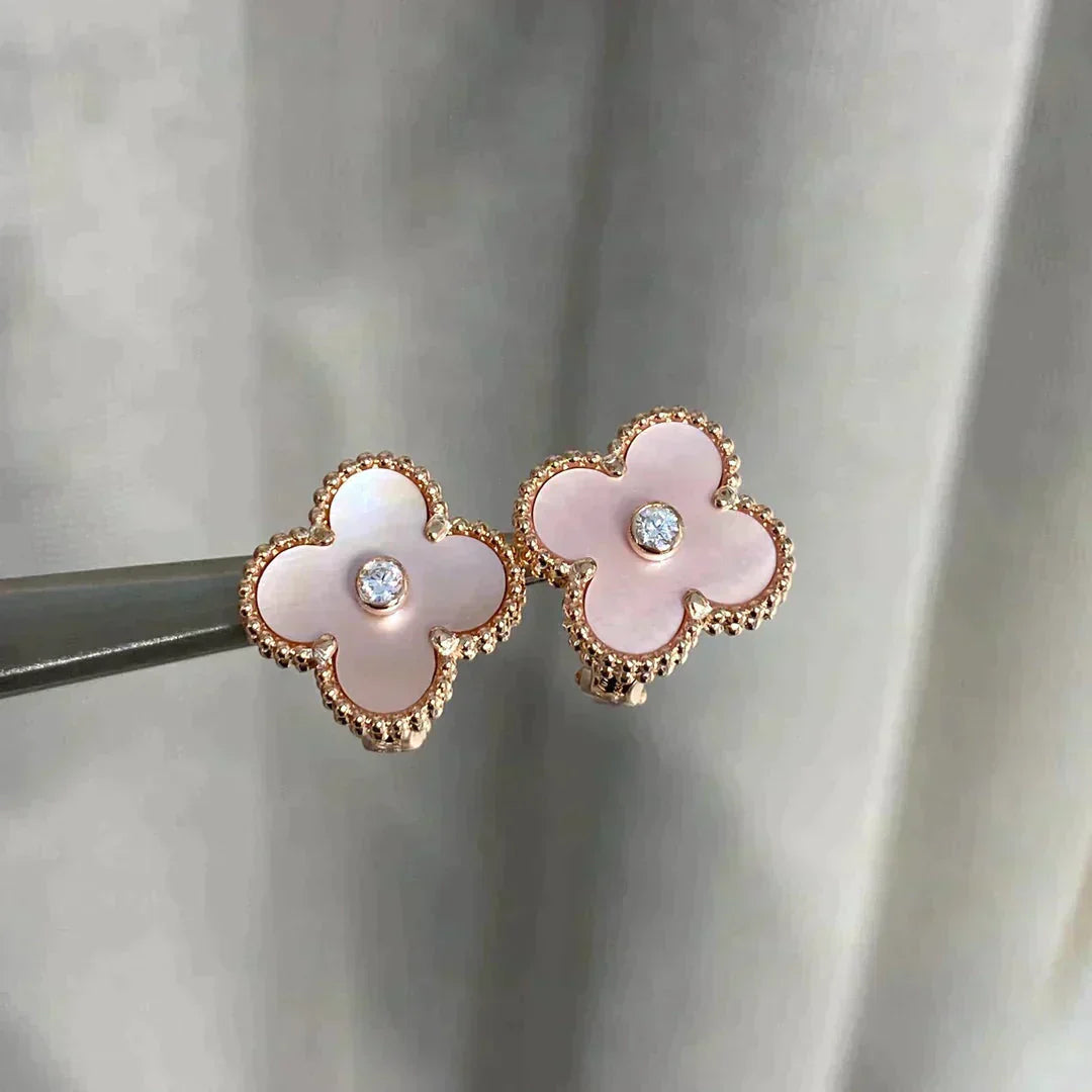 [Eterna Jewels]CLOVER MEDIUM 1 MOTIFS  PINK MOP DIAMOND EARRINGS