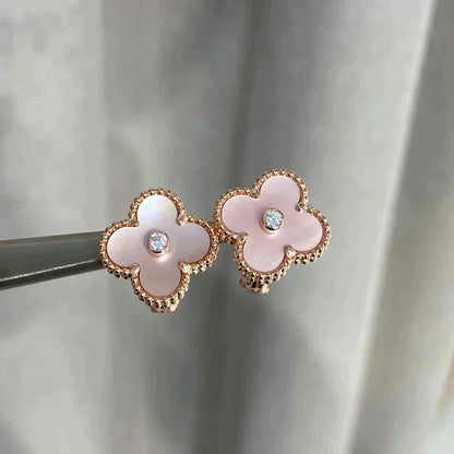 [Eterna Jewels]CLOVER MEDIUM 1 MOTIFS  PINK MOP DIAMOND EARRINGS