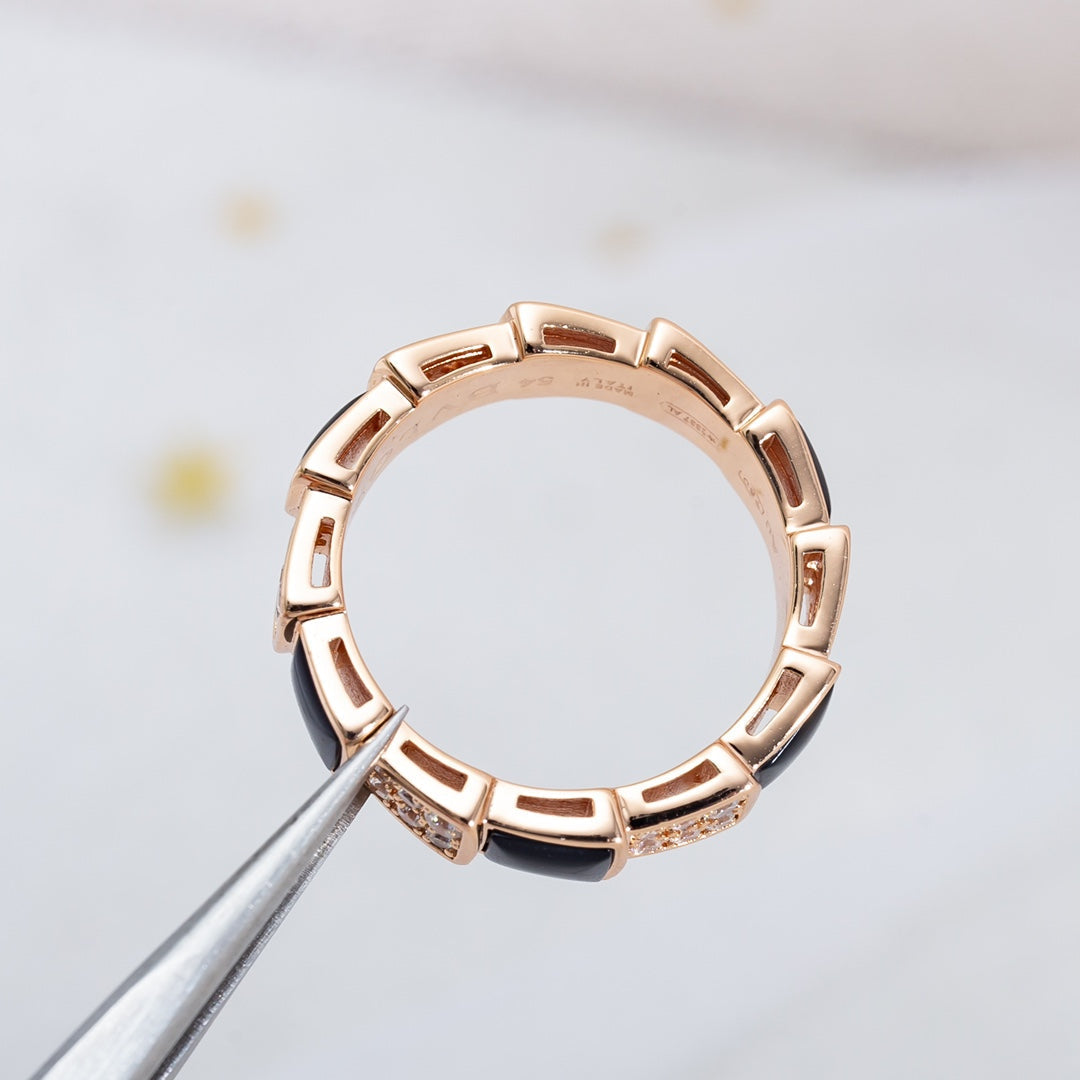 [Eterna Jewels]SERPENTI RING PINK GOLD BLACK MOP DIAMOND PAVED 4MM