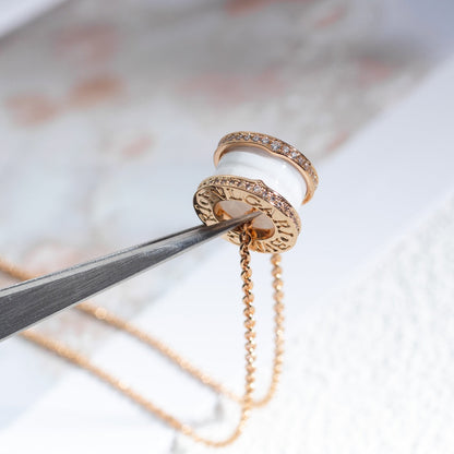 [Eterna Jewels]ZERO 1 WHITE CERAMIC PINK GOLD DIAMOND NECKLACE