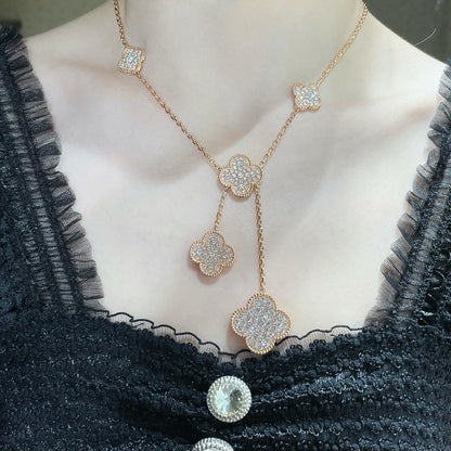 [Eterna Jewels]CLOVER 6 MOTIF DIAMOND PAVED NECKLACE
