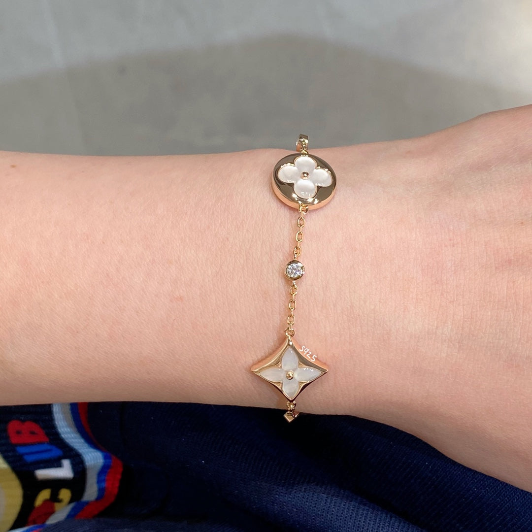 [Eterna Jewels]STAR AND SUN 4 MOTIF WHITE MOP PINK GOLD BRACELET