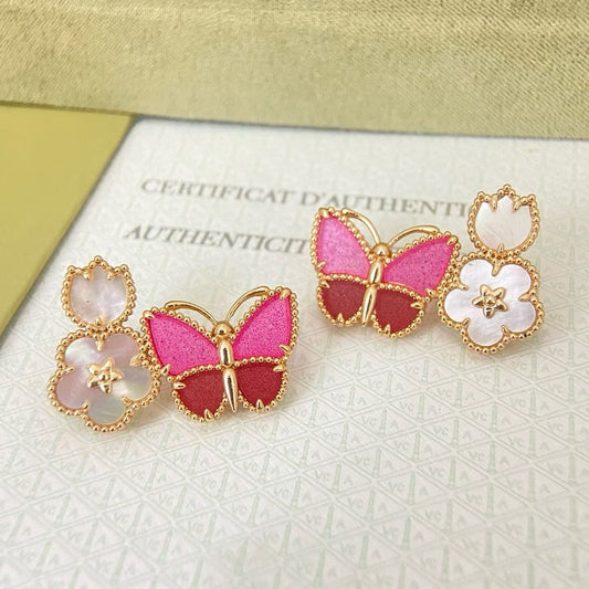 [Eterna Jewels]ROSE QUARTZ THREE‑IN‑ONE BUTTERFLY STUD EARRINGS