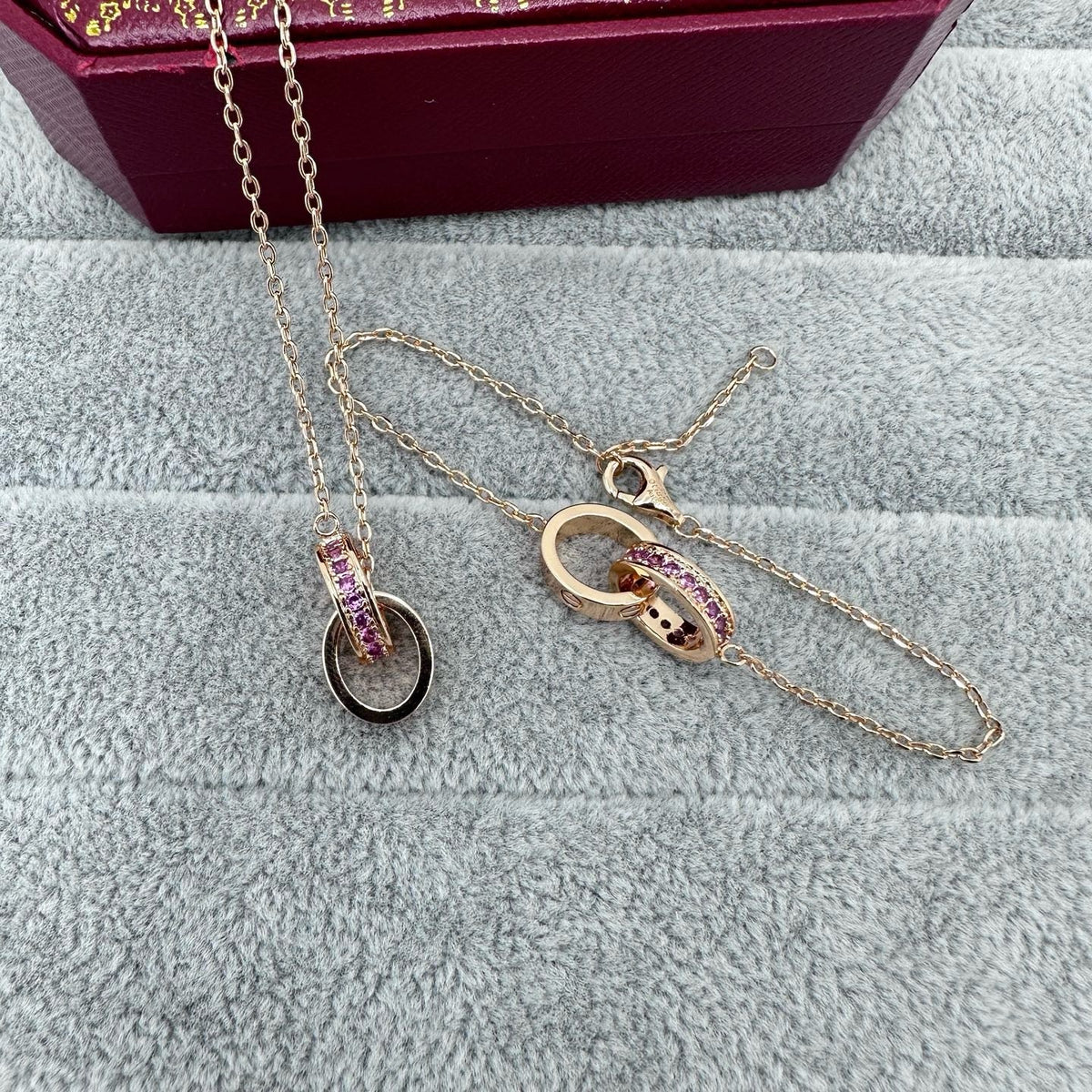 [Eterna Jewels]LOVE DOUBLE PINK STONES RING NECKLACE