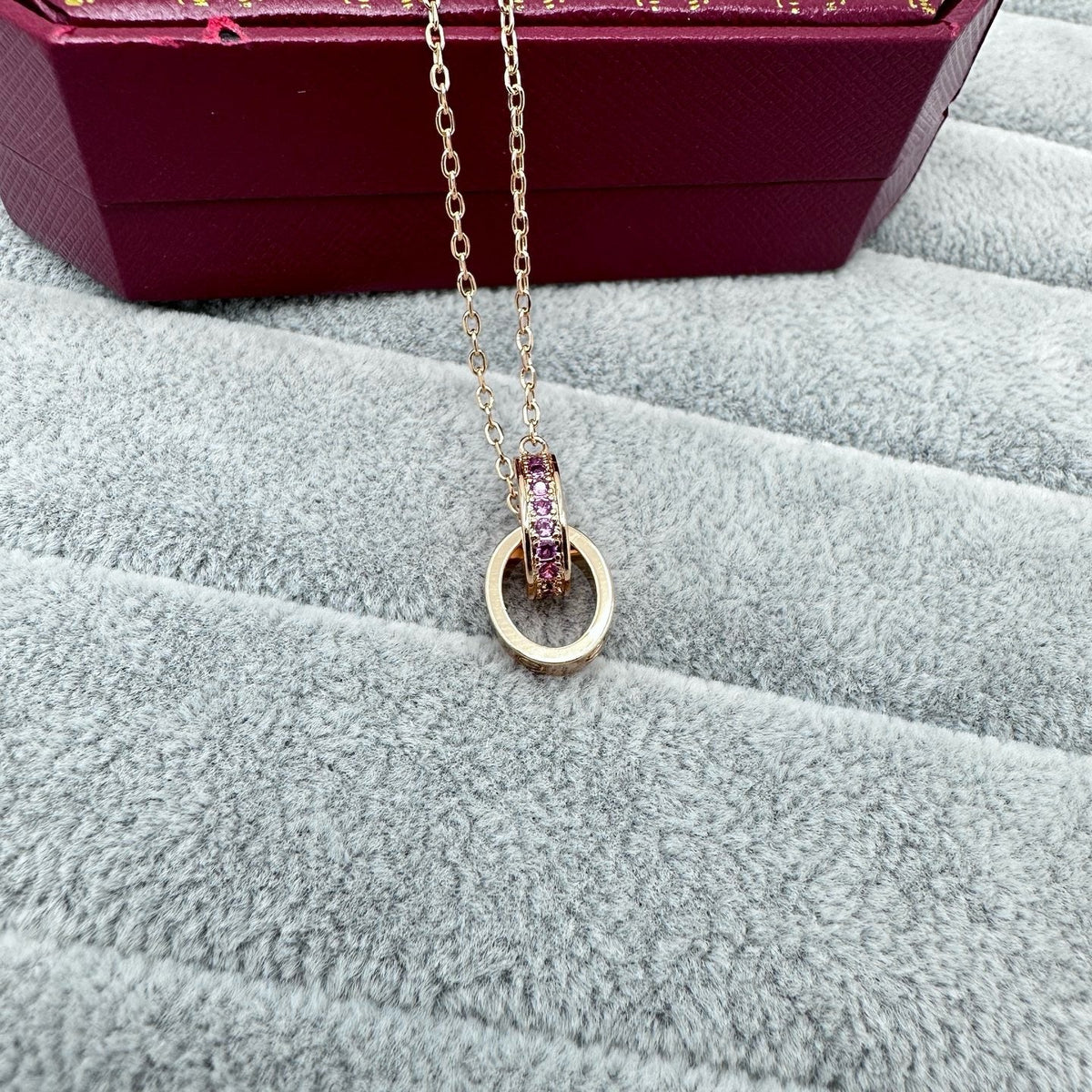 [Eterna Jewels]LOVE DOUBLE PINK STONES RING NECKLACE