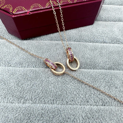 [Eterna Jewels]LOVE DOUBLE PINK STONES RING NECKLACE