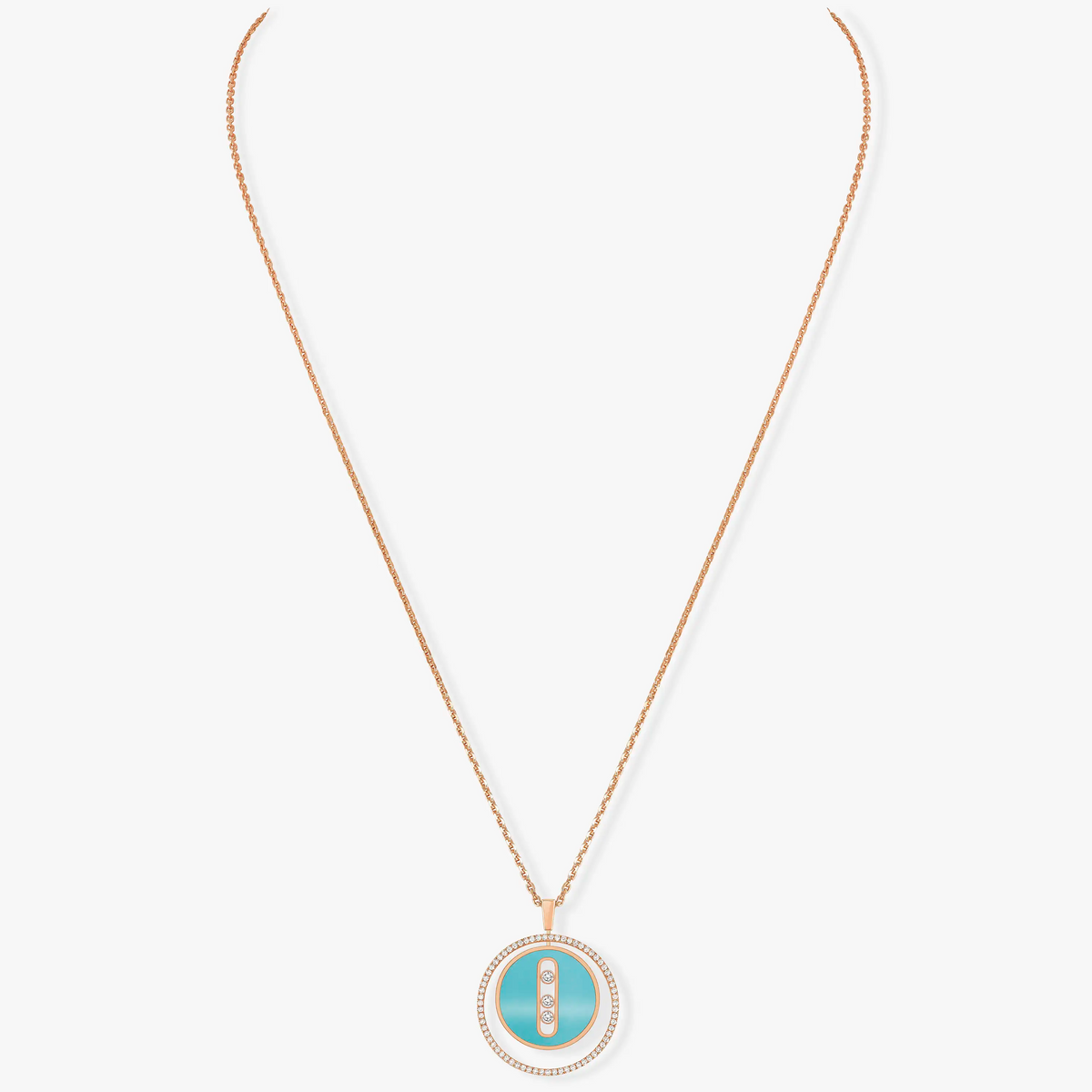 [Eterna Jewels]LUCKY MOVE 3 DIAMONDS TURQUOISE PINK GOLD DIAMOND NECKLACE