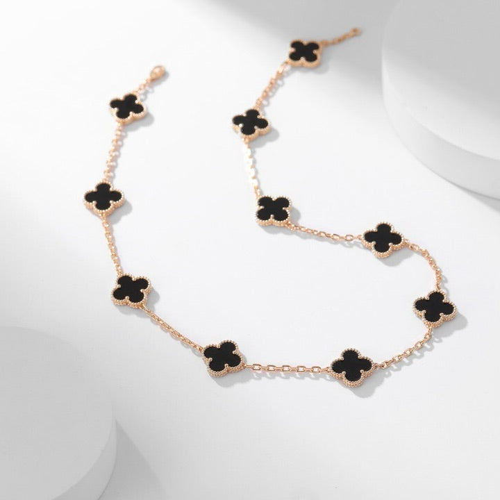 [Eterna Jewels]CLOVER 10 MOTIFS ONYX NECKLACE