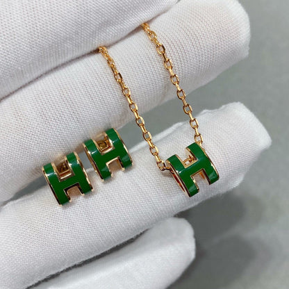 [Eterna Jewels]POP H GREEN NECKLACE SILVER AND GOLD