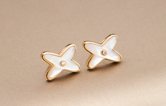 [Eterna Jewels]JEUX DE WHITE MOP ROSE GOLD DIAMOND EARRINGS