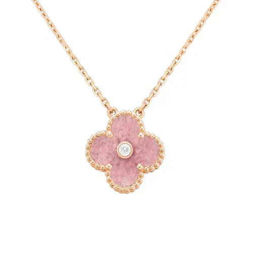 [Eterna Jewels]CLOVER 15MM DIAMOND RHODONITE NECKLACE